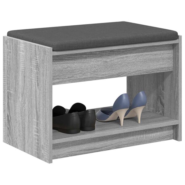 vidaXL Hall Bench with Cushion with Shelf Grey Sonoma 63 x 38 x 45 cm