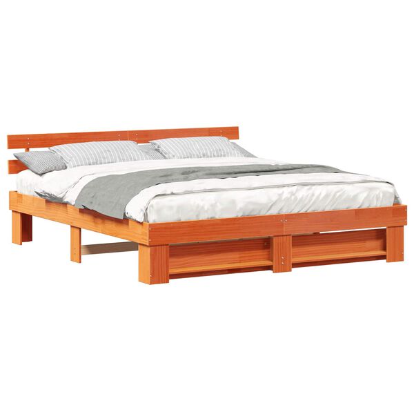 vidaXL Bed Frame with Headboard Brown 200 x 200 cm Solid Pine Wood