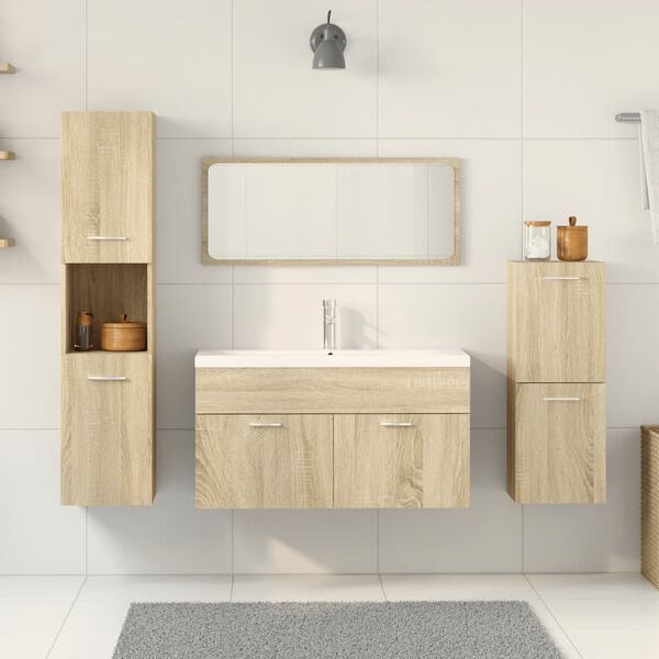 vidaXL 4 Piece Bathroom Furniture Set Sonoma Oak Engineered Wood