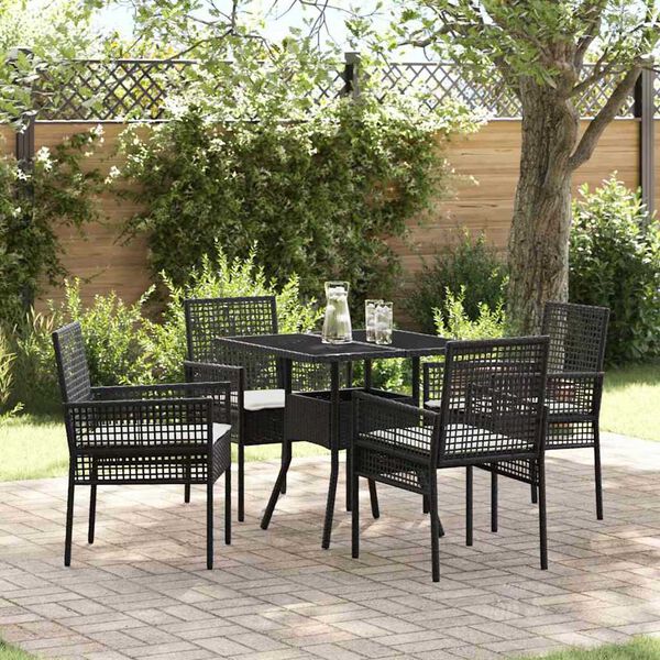 vidaXL Garden Dining Set 5 pcs Black Poly Rattan