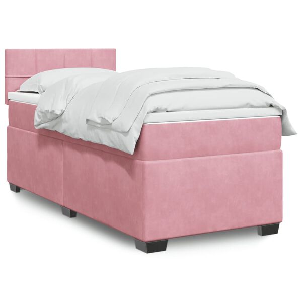 vidaXL Box Spring Bed with Mattress Pink 90x190 cm Velvet