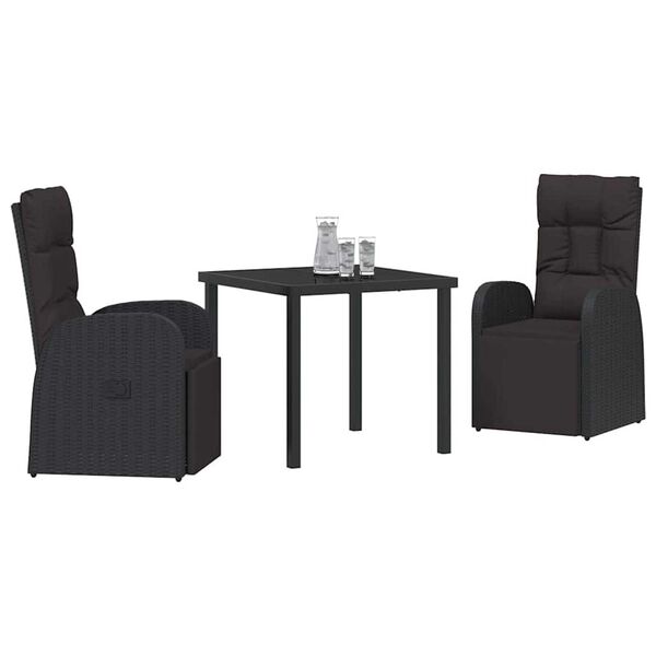 vidaXL Garden Dining Set with Cushion 3 pcs Black Poly rattan