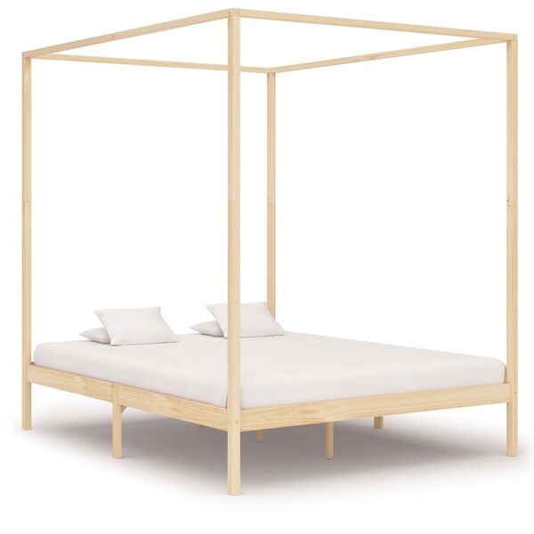 vidaXL Canopy Bed Frame without Mattress Solid Pine Wood 180x200 cm Super King