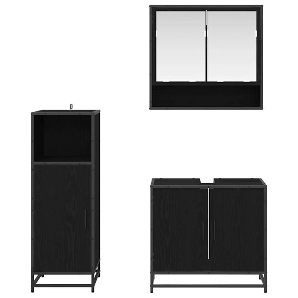 vidaXL Bathroom Furniture Set 3 pcs Black Oak Engineered Wood