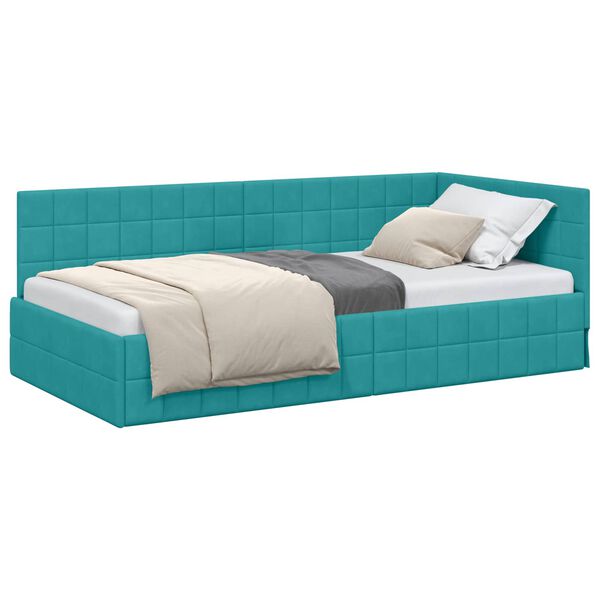 vidaXL Corner Bed Frame Turquoise 100 cm x 200 cm Velvet