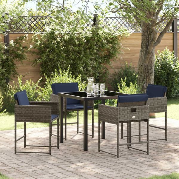 vidaXL Garden Dining Set with Cushion 5 pcs Grey Poly Rattan