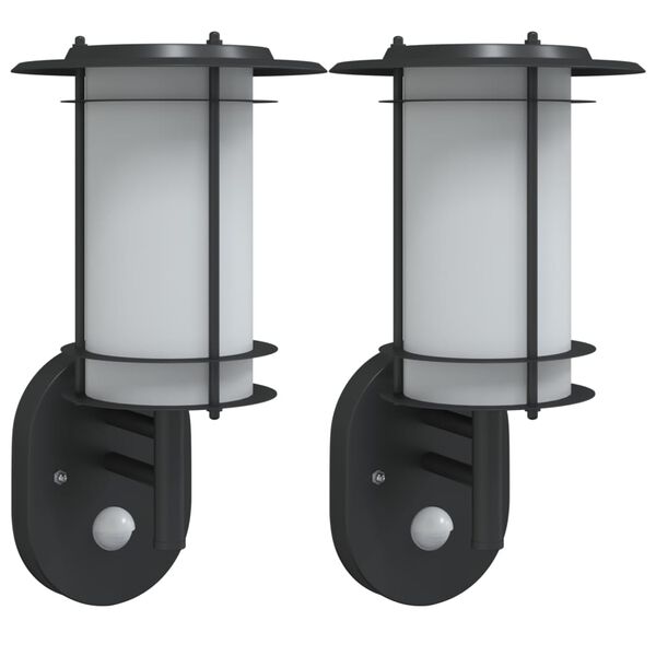 vidaXL Outdoor Wall Lights with Sensors 2pcs Black Stainless Steel