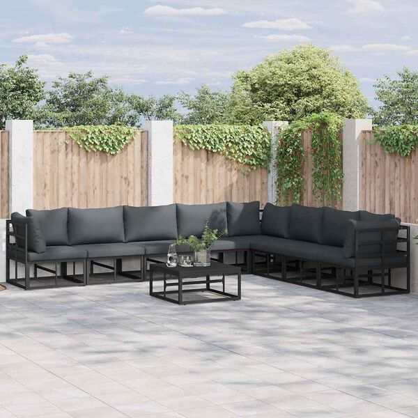 vidaXL Garden Sofa Set with Cushion 9 pcs Black Aluminium