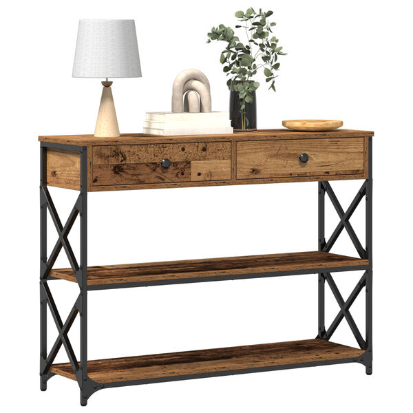 vidaXL Console Table with Drawer with Shelf Old wood 100 x 28 x 75 cm