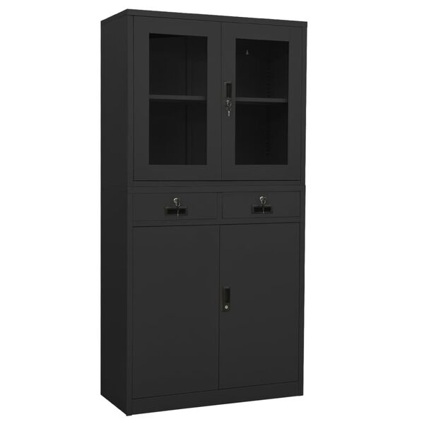vidaXL Office Cabinet Anthracite 90x40x180 cm Steel and Tempered Glass