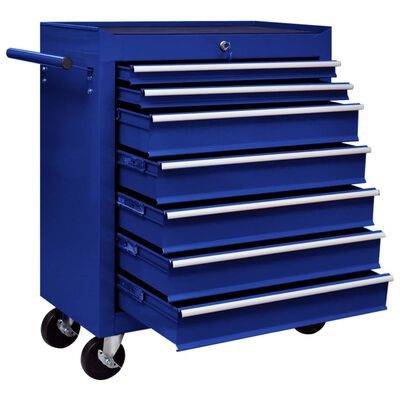 vidaXL Workshop Tool Trolley with 7 Drawers Blue