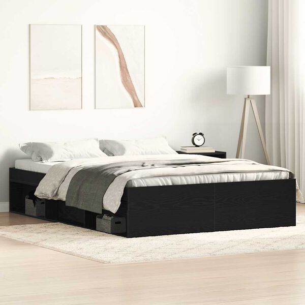 vidaXL Bed Frame without Mattress Black Oak 140x200 cm Engineered Wood