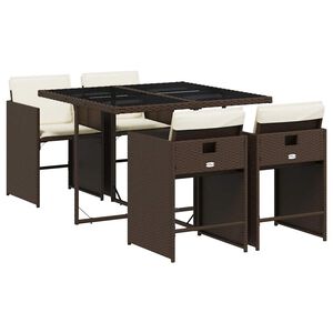 vidaXL Garden Dining Set | Brown | Poly Rattan | Four-seater | Stackable