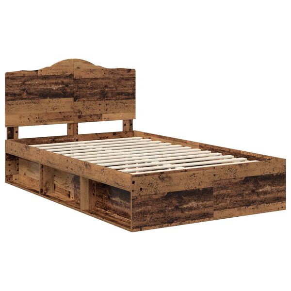 vidaXL Bed Frame with Headboard Old Wood 120 x 190 cm Solid Pine Wood