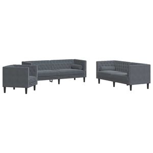 vidaXL Living Room Couch 3 pcs Dark Grey 194 x 74.5 x 70.5 cm Velvet