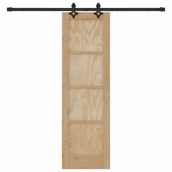 vidaXL Sliding Door Natural and Black 61 x 198.5 cm Solid Pine Wood