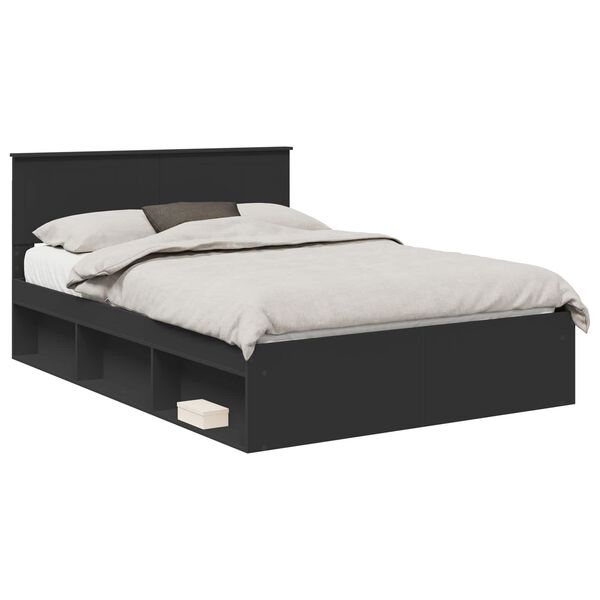 vidaXL Bed Frame with Headboard Black 140 x 200 cm Solid Pine Wood