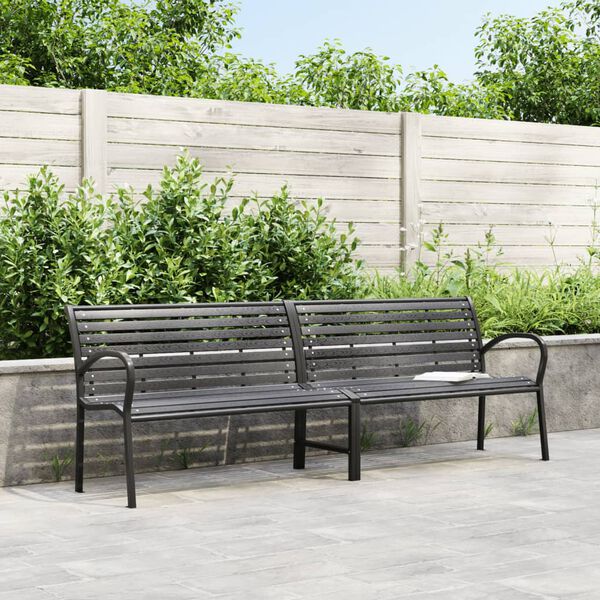 vidaXL Twin Garden Bench Black 231 cm Steel and WPC