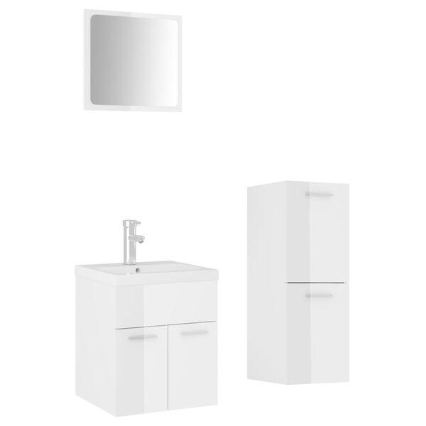 vidaXL Bathroom Furniture Set High Gloss White Engineered Wood