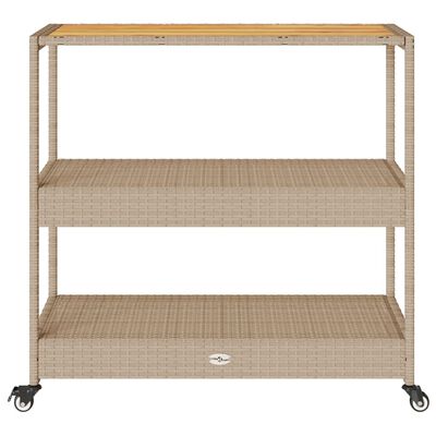 vidaXL Bar Cart 3-Tier Beige Poly Rattan and Solid Wood Acacia