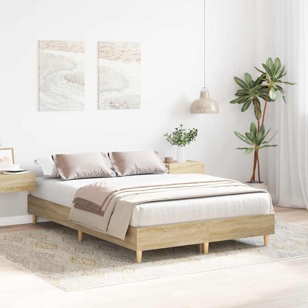 vidaXL Bed Frame No Mattress Sonoma Oak 135x190 cm Double Engineered Wood