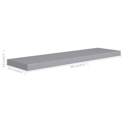 vidaXL Floating Wall Shelves 2 pcs Grey 90x23.5x3.8 cm MDF