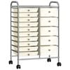 vidaXL XXL 15-Drawer Mobile Storage Trolley White Plastic