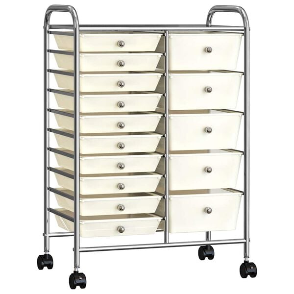 vidaXL XXL 15-Drawer Mobile Storage Trolley White Plastic