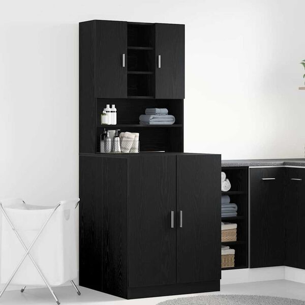 vidaXL Washing Machine Cabinet 2 pcs Black Oak 70.5 x 71.5 x 181.5 cm