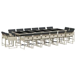 vidaXL 17 Piece Garden Dining Set with Cushions Light Grey Poly Rattan