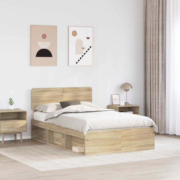 vidaXL Bed Frame Sonoma Oak 135 x 190 cm Solid Pine Wood
