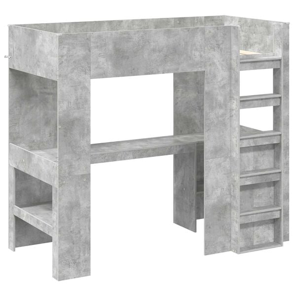 vidaXL Loft Bed Frame with Desk with Storage Concrete Grey 80 x 200 cm