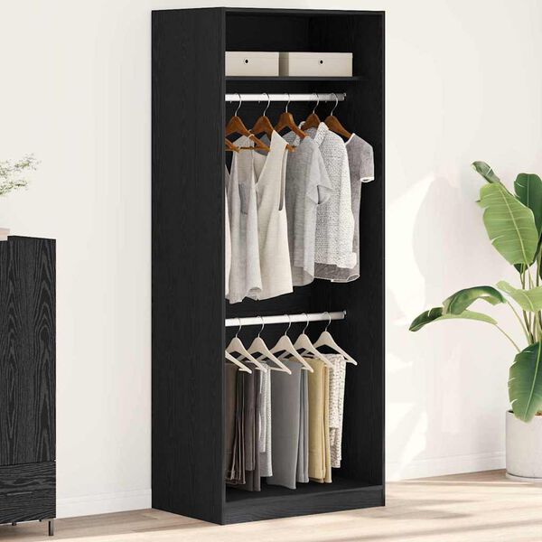 vidaXL Wardrobe with Shelf Black Oak 80 x 50 x 200 cm Engineered Wood