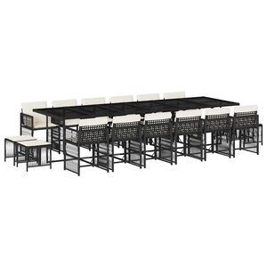 vidaXL 17 Piece Garden Dining Set with Cushions Black Poly Rattan