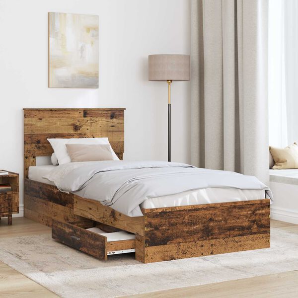 vidaXL Bed Frame with Headboard Old Wood 90 x 200 cm Engineered Wood