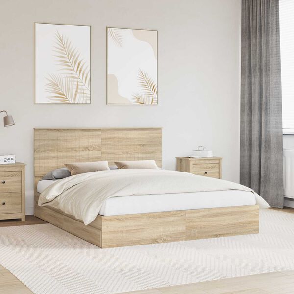 vidaXL Storage Bed with Drawer Sonoma Oak 160 x 200 cm Engineered Wood