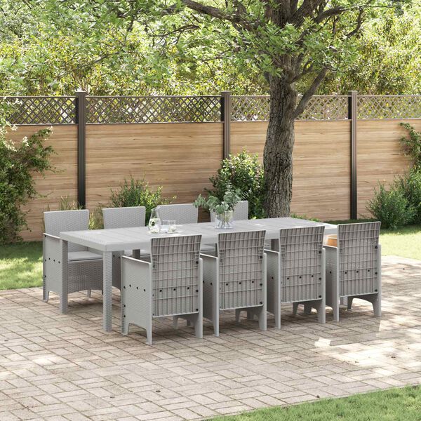 vidaXL Garden Dining Set 9 pcs Light Grey Polypropylene