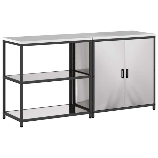 vidaXL Kitchen Storage Set with Shelf with Storage 2 pcs Silver Steel