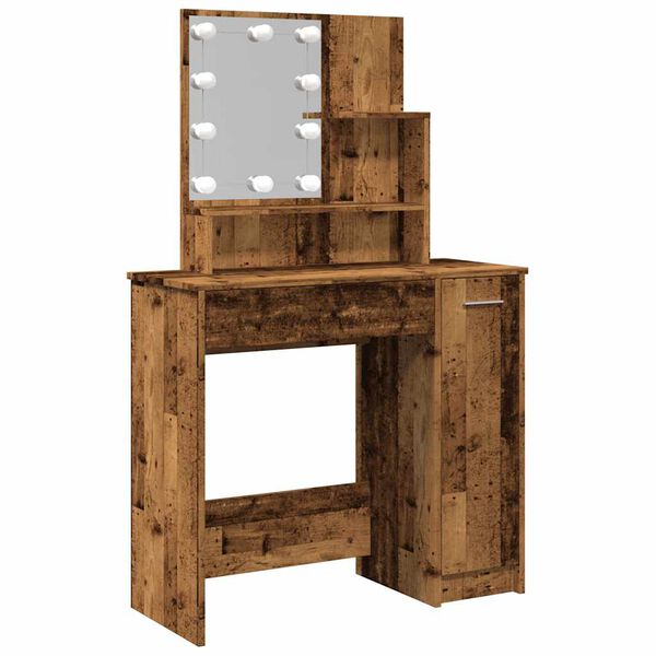 vidaXL Dressing Table with LED Old Wood 86.5x35x136 cm