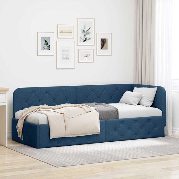vidaXL Corner Bed Frame with Headboard Blue 80 x 200 cm Fabric