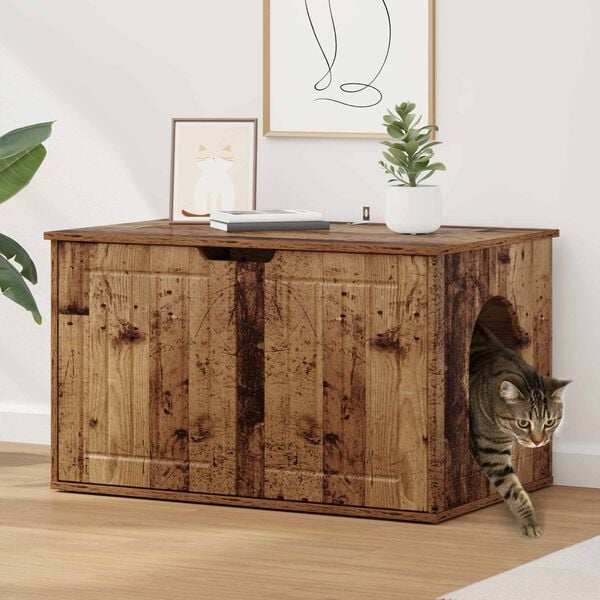 vidaXL Cat House Old Wood 85 x 55 x 50.5 cm Engineered Wood