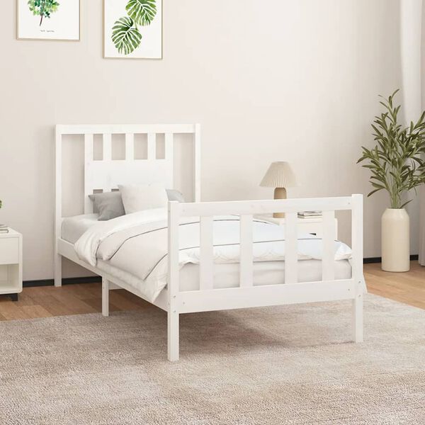 vidaXL Bed Frame without Mattress White Solid Wood Pine 100x200 cm