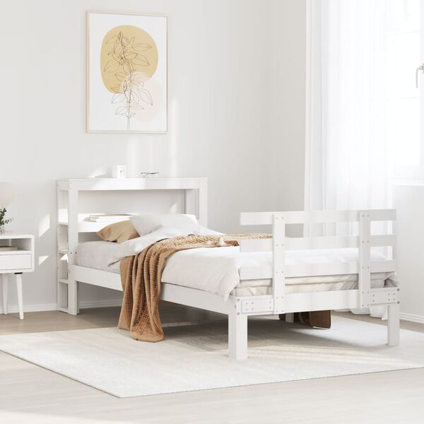 vidaXL Bed Frame with Headboard without Mattress White 75x190 cm Small Single