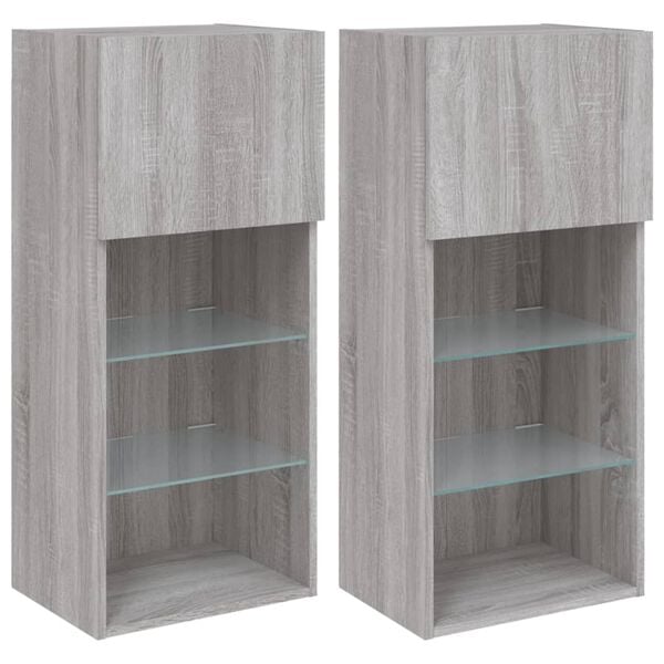 vidaXL TV Cabinets with LED Lights 2 pcs Grey Sonoma 40.5x30x90 cm