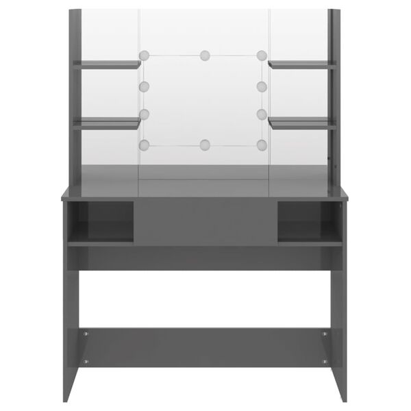 vidaXL Makeup Table with LED Lights 100x40x135 cm MDF Shining Grey