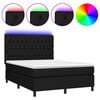 vidaXL Box Spring Bed with Mattress&LED Black 140x190 cm Fabric
