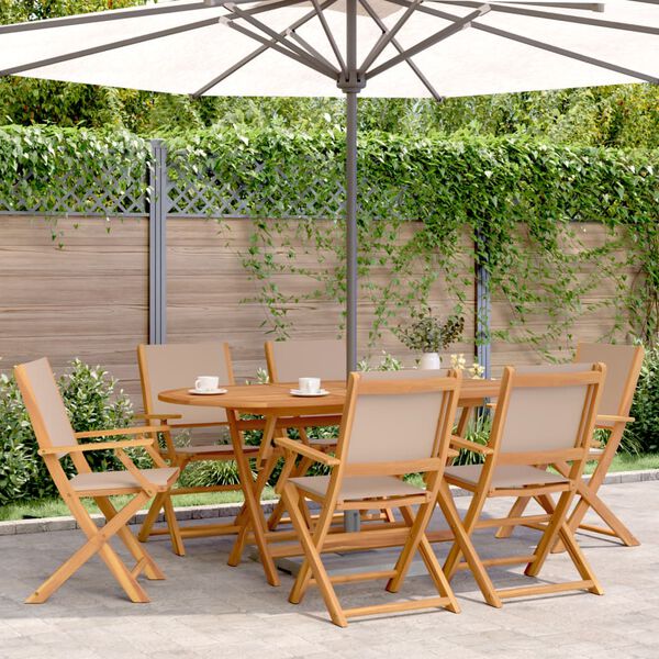 vidaXL Folding Garden Chairs 6 pcs Taupe Fabric and Solid Wood