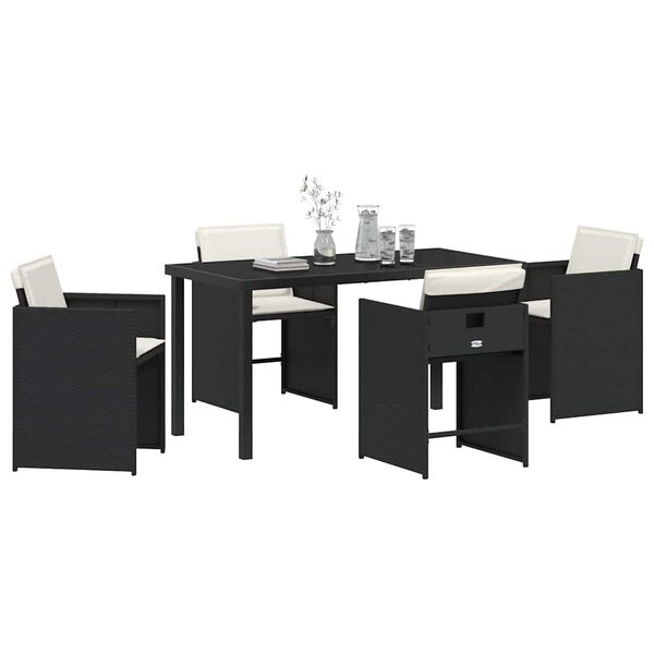vidaXL Garden Dining Set with Cushion 5 pcs Black Poly Rattan