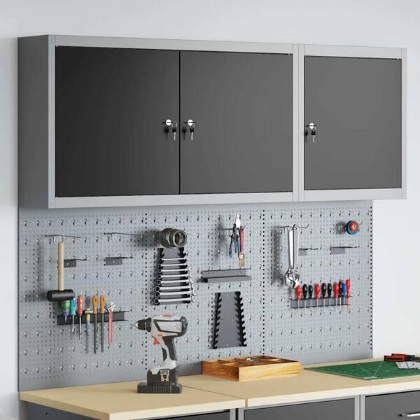 vidaXL Tool Cabinet Set with Shelf 5 pcs Black Powder-Coated Steel