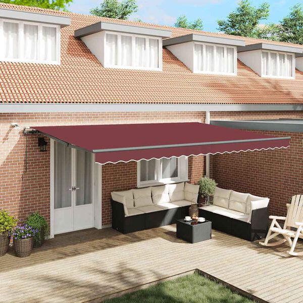 vidaXL Automatic Retractable Awning with LEDs Burgundy 500x300 cm